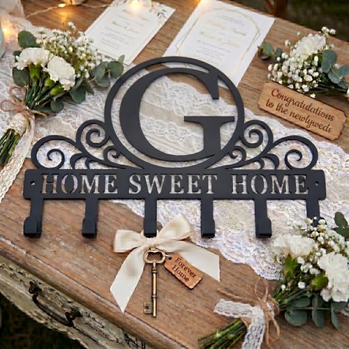 Metal Letter G Key Holder for Wall, Monogram Coat Rack Wall Mount, Key Hooks Perfect for Bathroom, Living Room, Kitchen, Office Ideal Wedding, Anniversary, Housewarming Gift (G) - style: G
