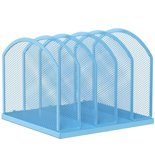 Gawerk 5-Section Vertical Desktop Organizer, 5-Section Mesh File Folder Stand Sorter for Office Home Classroom Organization (1, Blue) - color: Blue