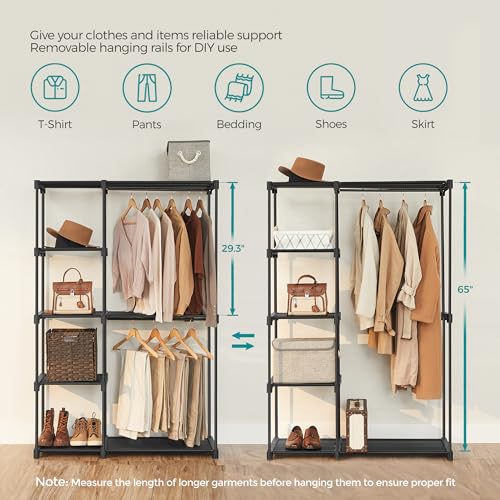 SONGMICS Portable Closet, Freestanding Closet Organizer, Clothes Rack with Shelves, Hanging Rods, Storage Organizer, for Cloakroom, Bedroom, 44.1 x 16.9 x 65 Inches, Black URYG24BK - color: Black