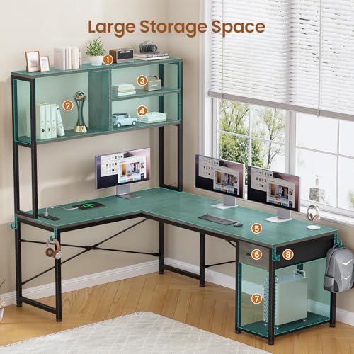 SEDETA L Shaped Gaming Desk, 51.2" Reversible Small Corner Desk with Drawer, Power Outlet & LED Lights, Computer Desk with Storage Shelves for Small Space, Grey - color: Grey