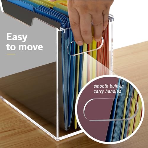 DINGHUO Acrylic File Folder Organizer, Hanging File Organizer Box, File Holder with Handles for Letter Size/A4, Clear File Box Desktop Folder Storage for Office Home Work -1 Pack - size: Letter