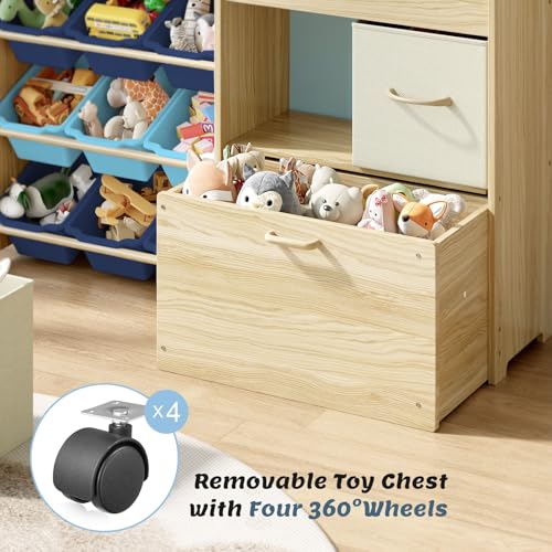 EXPERLAM Toy Storage Organizer for Kids, 9-Bin Toy Organizer with 2-Drawers,Movable Toy Chest and Top Rack, Kids Bookshelf and Toy Storage for Playroom, Bedroom, Nursery, Blue - style: Blue Bins