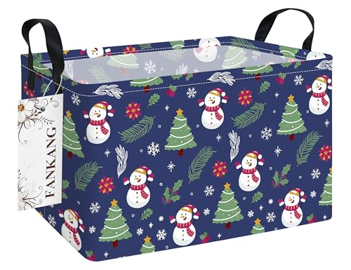 FANKANG Storage Bins,Christmas Nursery Hamper Canvas Laundry Basket Foldable with Waterproof PE Coating Storage Baskets for Boys and Girls, Office, Bedroom,Toys(Rec-Christmas snowman ） - color: Rec-Christmas snowman