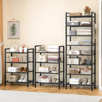 8 Tiers Narrow Shoe Rack 16-24 Pairs, Sturdy Metal Tall Shoe Rack with 4 Hooks, Slim Shoe Storage Organizer with Metal Shelf, Space Saving Vertical Shoe Shelf for Entryway, Closets, Black - color: Black