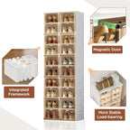 ANTBOX Shoe Organizer Storage Box, Portable Folding Shoe Rack For Closet With Magnetic Clear Door,Large Sneaker Cabinet Bins Sturdy Easy Assembly 10 Layers-20 Grids - size: 10 Layers-20 Grids
