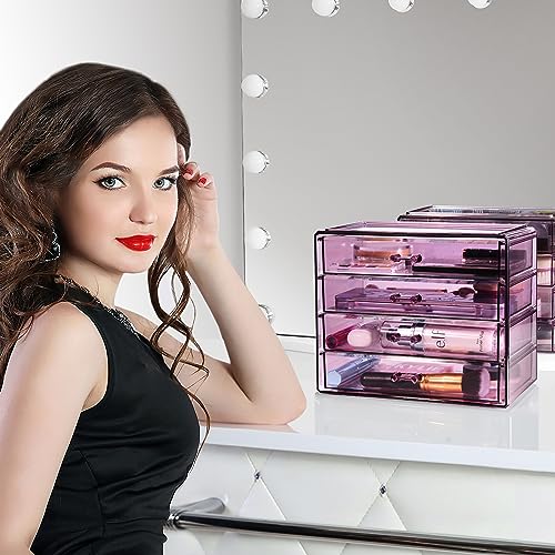 Sorbus Makeup Organizer - 4 Drawer Acrylic Make Up Organizers and Storage for Cosmetics, Jewelry, Beauty Supplies, Clear Makeup Organizer for Vanity, Girl's Room, College Dorm, Counter, Bathroom Sink - color: Purple