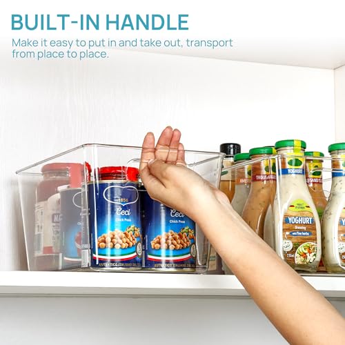 Vtopmart Clear Plastic Storage Bins, 6 PCS Pantry Organizer Bins with Handle for Refrigerator, Fridge, Cabinet, Kitchen, Countertops, Cupboard, Freezer Organization and Storage, Large - size: L(11.2”L x 7.5”W x 6”H)
