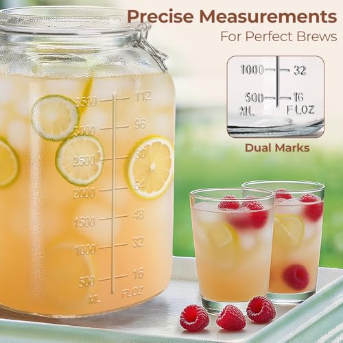 ComSaf 1 Gallon Square Glass Jars with Airtight Lids (135oz, Set of 2), Extra-Wide Mouth Canisters with Measurement Marks for Bulk Flour Storage, Fermenting Kombucha & Pickling - size: 1.1 Gal*2-Wide Mouth
