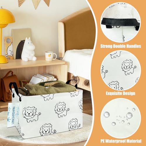 LANGYASHAN Rectangular Storage Bin Collapse Canvas Fabric Cartoon Storage Basket with Handles for Organizing Home Kitchen Boys and Girls Toys Office Closet Shelf Baskets (Rec lion) - color: REC lion