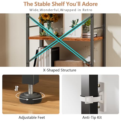 Furologee 5 Tier Book Shelf Set of 2, Tall Wide Bookshelf, Industrial Open Bookcase, Display Shelves Storage Organizer, Shelving Unit for Living Room, Home Office, Bedroom, Rustic Brown - color: Rustic Brown, size: 5 Tier - 20"W-2 PCS