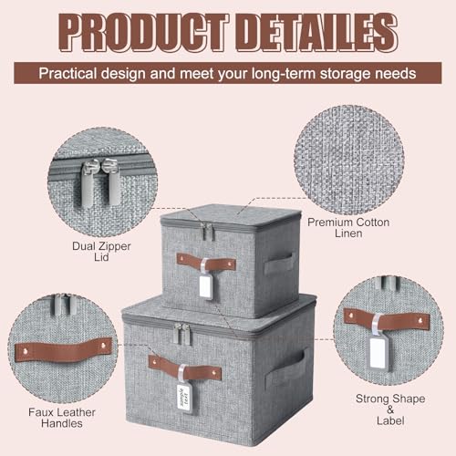 6 Pack 15 Inch Fabric Closet Storage Bins with Lids, 15x10x10In Large Foldable Cotton Linen Storage Cubes Boxes with PU Handle & Label Holder for Bedroom Organization, Shelf, Nursery, Gray - color: Gray, size: 15×10×10in