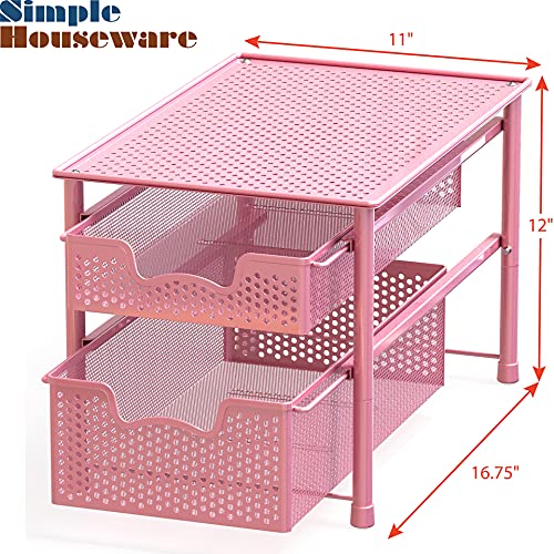 Simple Houseware Stackable 2 Tier Sliding Basket Organizer Drawer, Pink - color: Pink, size: 2-Tier