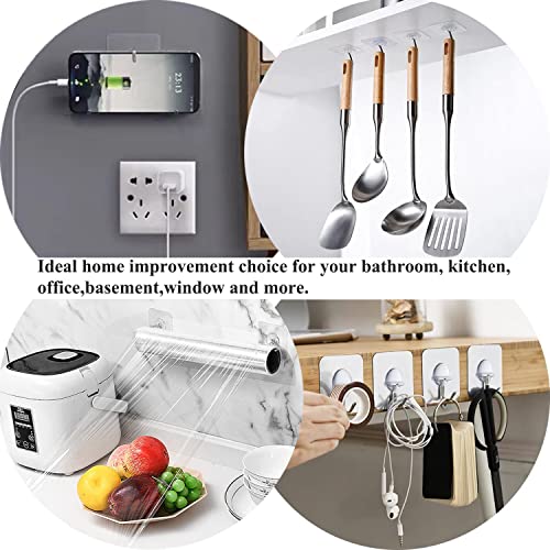 JINSHUNFA Adhesive Wall Hooks 13LB Heavy Duty No Drill Transparent Waterproof Hooks for Bathroom Kitchen Towel Coat 8 Pack - size: 8 Medium hooks