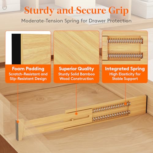 Lifewit 2.4" High 8 Pack Bamboo Drawer Dividers 33-42cm/13-16.5" Adjustable Wooden Drawer Organizer for Clothes/Utensils, Expandable Drawer Separator for Dresser/Kitchen/Bedroom/Office Organization - size: 2.4"H, 13-16.5"L