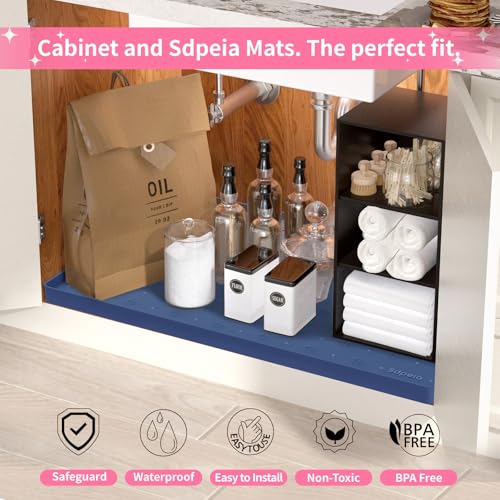 Sdpeia Under Sink Mat 34"×22" Waterproof Silicone Cabinet Liner & Sink Protector for Kitchen & Bathroom, Multi-Purpose Organizers Tray for Pets, Laundry, Cat Litter Mat - color: Abyssal Blue, size: 22"W x 34"L