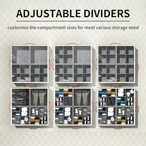 Aokeyee Shoe Organizer for Closet,2 Pack Foldable Shoe Storage Organizer Box Bin with Adjustable Dividers and Clear Cover, Fits up to 16-32 Pairs - color: Beige with Grey, size: 2 PCS