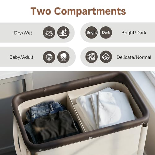 StorageWorks 2 Section Laundry Hamper, Rolling Laundry Cart with Wheels and Handles, Laundry Room Double Sorter for Organizer and Storage, 26.4 Gal(100L), Beige - color: Beige, size: 100L(2-Section)