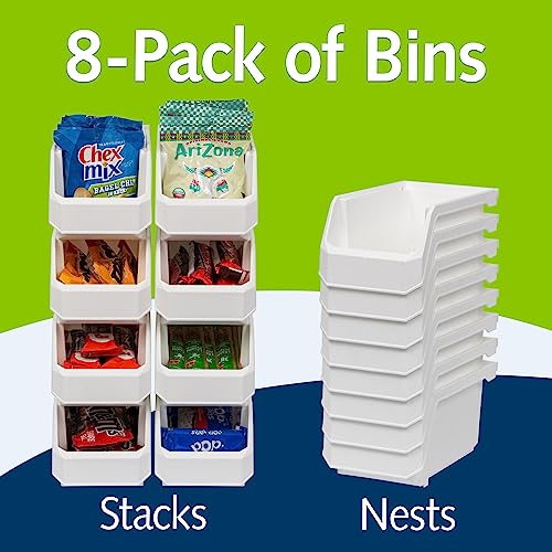 ReadySpace Plastic Containers for Organizing and Storage Bins for Closet, Kitchen, Office, Garage or Pantry Organization, Stackable Bins, Medium (11" x 5" x 5.5"), 8-Pack, White - color: White, size: Medium, 8-Pack