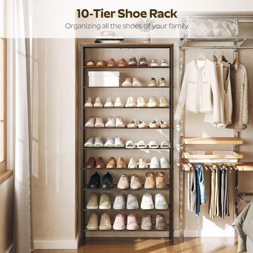 YATINEY 10 Tier Shoe Rack, Large Capacity Shoe Storage Organizer Holds 40 Pairs, Sturdy and Stable, for Entryway, Hallway, Closet, Dorm Room, Rustic Brown SS10BR - color: Rustic Brown + Black, size: 27.8" x 10.8" x 65.7"