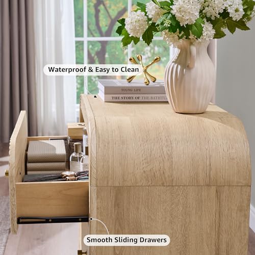 T4TREAM Fluted Dresser with 3 Drawers, 32" Tall Modern Chest of Drawers with Thickened Curved Profile Design, Wood Closet Clothes Storage Organizer for Bedroom, Living Room, Hallway, Natural Oak - color: Natural Oak, size: 15.7"D x 30"W x 32"H (3 Drawers)