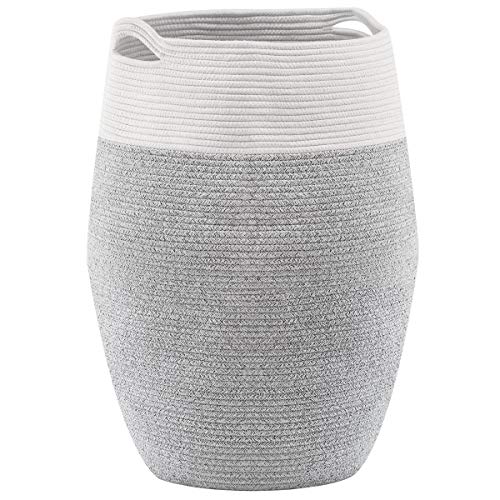 Cotton Rope Laundry Hamper by YOUDENOVA, 105L - Woven Collapsible Laundry Basket - Clothes Storage Basket for Blankets, Laundry Room Organizing, Bedroom Storage, Clothes Hamper – Grey & White - color: Grey