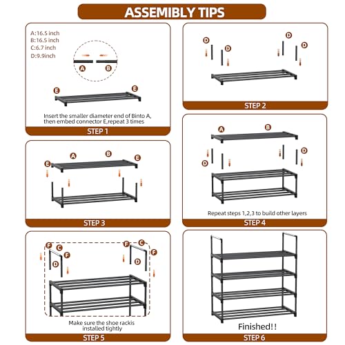 Shoe Rack - 4-Tier Shoe Organizer with Adjustable Shelf Height, Sturdy Shoe Storage Shelf, Perfect for Front Door Entrance, Closet & Entryway, Easy to Assemble, DIY Layering Options (M - 4 Tier) - size: 4 Tiers