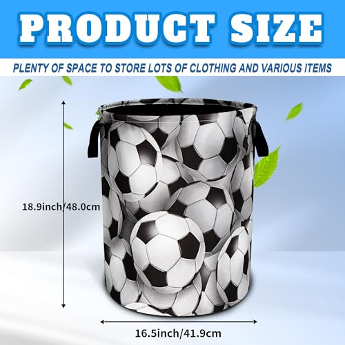 Soccer Ball Laundry Basket Oxford Cloth Funny Ball Laundry Hamper With Handle Foldable Portable Clothes Storage Basket 18.9 X 16.5 In Storage Bag For Laundry Room/Bathroom/Bedroom/Dormitories - color: Soccer Ball