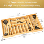 Umilife Extra Large Expandable Kitchen Siverware Utensils Drawer Organizer, 19" Deep for Big Drawer, Adjustable Bamboo Wood Drawer Divider with Curved Grooves, Cutlery Tray Flatware Holder - size: Expandable 19~33 x 19 inch