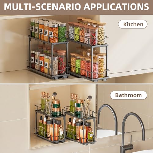 2 Packs Pull Out Spice Rack Organizer for Cabinet, 2-Tier Slide Out Seasoning Organizer, Narrow Cabinet Spice Rack, 10.7" Dx4.8 Wx8.85 H, Full Extension Ball Bearing Glides, Kitchen Pantry Organizer - size: 2 Pack