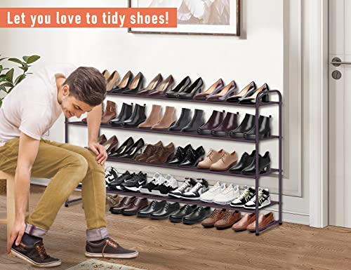 MISSLO 4 Tier Long Shoe Organizer for Closet Shoe Rack for Bedroom Closet Floor Shoe Shelf for Entryway Storage Stackable Wide Shoe Shelf Stores 30 Pairs of Men Sneakers, Brown - color: Brown, size: 4 Tier