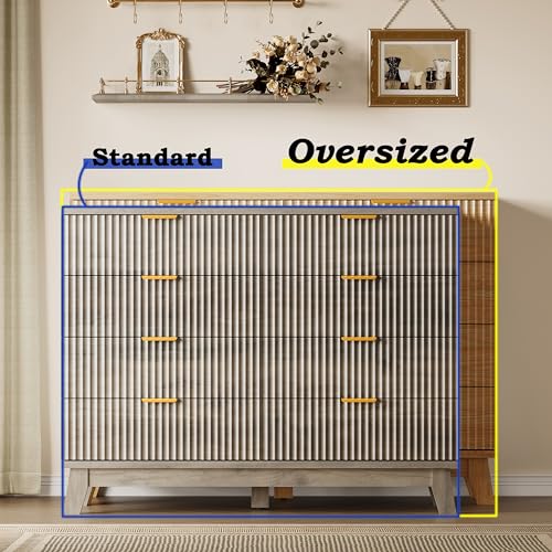 BORNOON Fluted 8 Drawer Tall Dresser, 47.2" Wide Modern Boho Chest of Drawers, Wooden Storage Dresser TV Stand for Bedroom, Living Room, Closet, Hallway, Curved Profile Design - color: Rustic Drift, size: 8 Drawers