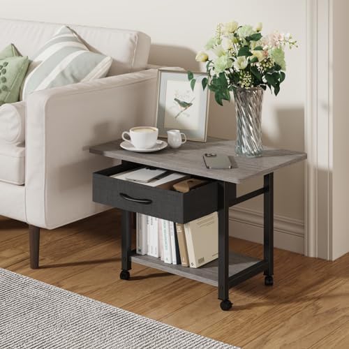YAOHUOO 22"x15" Large Printer Stand with Storage Drawer, 2-Tier Under Desk Printer Table for Home Office, Printer Cart fit Fax Machine/3D Printer/Scanner(Gray) - color: Gray, size: 2-Tier