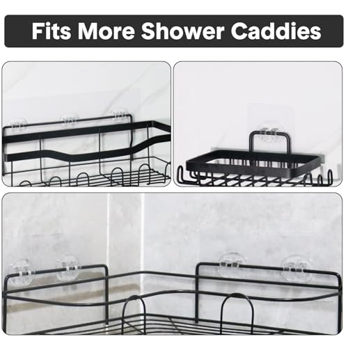 14 Pack Shower Caddy Adhesive Replacement, Transparent Strong Adhesive Hooks, No Drilling, Waterproof Wall Hooks for Shower Caddy, Bathroom Storage Shelves and Kitchen Racks - color: ‎4 Triple + 4 Double + 6 Single