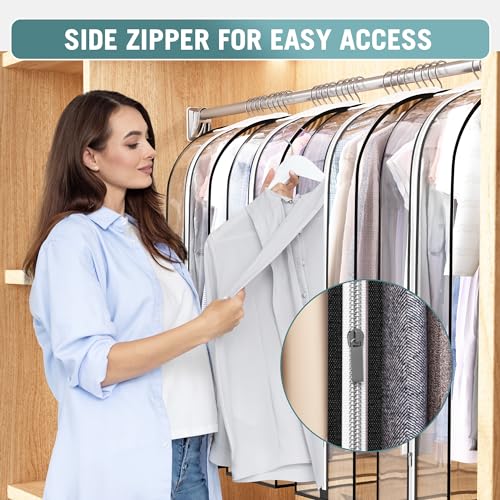 Liuoud Clear Garment Bag for Hanging Clothes 10” Gusseted, (40&50") Suit Bags for Open Closet Storage Plastic Clothes Cover for Coat, Dress, Shirts, Fur, Jacket, Wardrobe Protectors, 4 Pack - color: Clear, size: 40+50 inch