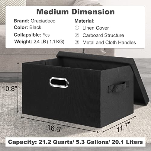 Graciadeco Medium 15" 21 Quart Collapsible Stackable Storage Bins with Lids, 5 Packs Black Foldable Fabric Closet Storage Boxes with Lids, Lidded Heavy-duty Linen Baskets(15x11x8) - color: Black, size: Medium -5 Pack