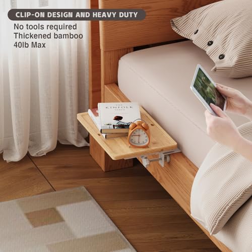 Magheo Bedside Shelf Wood, Foldable Clip-On Bunk Bed Table Shelf for Top Bunk Space Saving Bed Side Table Tray for College Dorm Room Essentials, Loft Nightstand Organizer Tray with 2 Cord Hole(Black) - size: Foldable