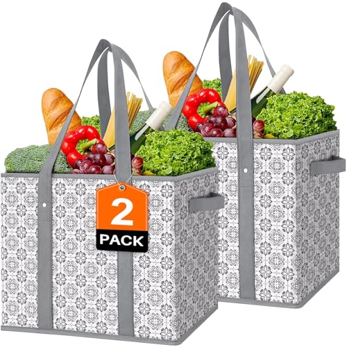 WISELIFE Reusable Grocery Bags [2 Pack],Large Grocery Tote Bag Water Resistant Shopping Bags Foldable Grocery Bag for Clothes,Shoes and Picnic - color: Grey, size: 2 PCS