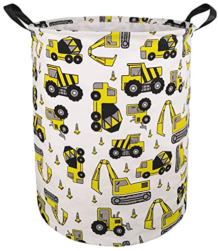 KUNRO Kids Laundry Hamper Clothes Gift Basket Storage Laundry Baskets Organizer Bin with Handles for Nursery Room (Excavator) - color: Excavator
