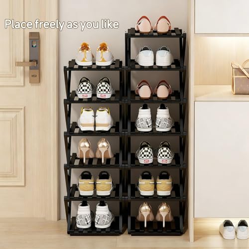 Vertical Narrow Shoe Rack Black, 6 Tier Portable Folding Shoe Storage Rack, Without Installation Free Standing Shoe Rack for Corridors, Bedrooms Living Room Corner and Small Spaces - size: 6 Tier&Black