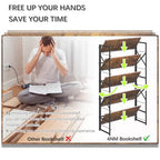 4NM Extra Wide 5 Tiers No Assembly Book Shelves, 51.2" H Folding Bookshelf Bookcase Open Industrial Foldable Shelves for Bedroom, Living Room, Home Office - Rustic Brown Black - color: Rustic Brown Black, size: Wide XX 5-Tier
