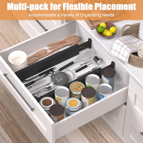 Bamboo Drawer Dividers,17-22" Adjustable Kitchen Drawer Organizer for Clothes,6 Pack Expandable Drawer Organization Separators for Bedroom,Bathroom,Dresser and Office,Black - color: Black-6Pack, size: 17-22 IN