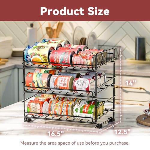 SUFAUY 3 Tier Can Organizer for Pantry, Holds 36 Cans, Heavy Duty Metal Shelves for Storage, Black - color: Black, size: 12.5"D x 16.5"W x 14"H