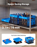 VEVOR Plastic Collapsible Storage Bins, 25L 3 Packs, Stackable Folding Storage Crates with Handles, Holds 22 lbs Per Bin, Foldable Heavy Duty Containers, Space-Saving Baskets, for Home Organizing - size: 25L-Blue-3PC