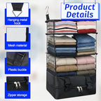 4 Shelve Portable Hanging Travel Shelves, Suitcase Organizer, Carry on Closet Luggage Organizers, Travel Bags Organizer for Luggage Compression Foldable and Hangable for Carry on Suitcase