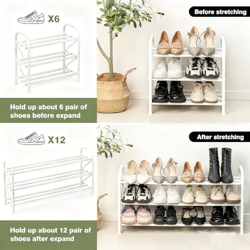 3-Tier Shoe Rack for Closet, 16"-32" Expandable ShoeRackAdjustable for Entryway Closet Doorway SturdyMetal, White - color: White 3 Layers and 3 Tubes