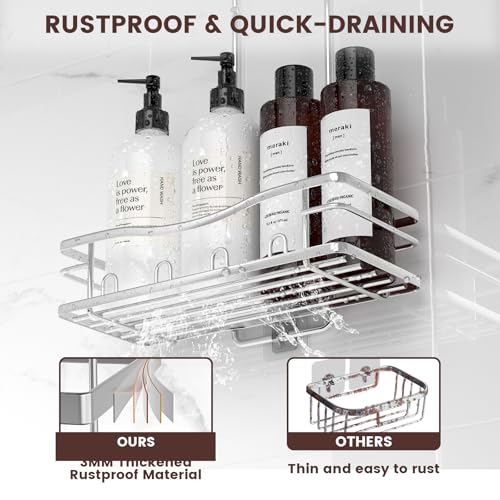 REINHARDT Shower Caddy Hanging, Rustproof Shower Caddy Anti-Swing Shower Organizer Over Showerhead No Drilling Shower Racks with Soap Holder Multi Hooks Bathroom Storage for Shampoo Sponge, Silver - color: Silver
