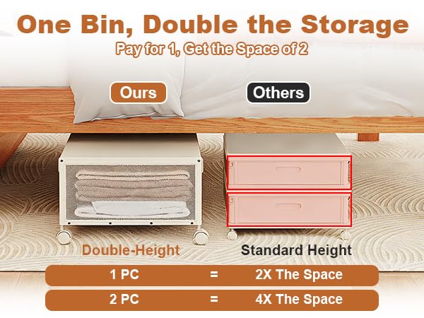 2 Pack Under the Bed Storage Containers,10 inch Height Under Bed Shoe Storage,31inch Long Underbed Storage with Wheels,Large Rolling under bed Clothes Storage Drawers with Lid for Dorm Tall ,Ivory - color: Ivory, size: 2PC (31"Lx17"Wx10"H)