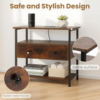 Edbuosy 27 Inch Wide Night Stand with Charging Station, Wood Nightstand with Open Shelf, Large Drawer Bedside Table for Living Room/Bedroom/Office (Retro Brown) - color: Retro Brown, size: 1 Drawer