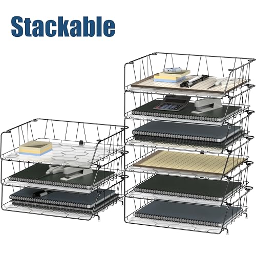 Simple Houseware Stackable Wide Entry Desk File Document Letter Tray with Liner, Wire Grid, 3 Packs, Black - color: Black, size: Wide Entry