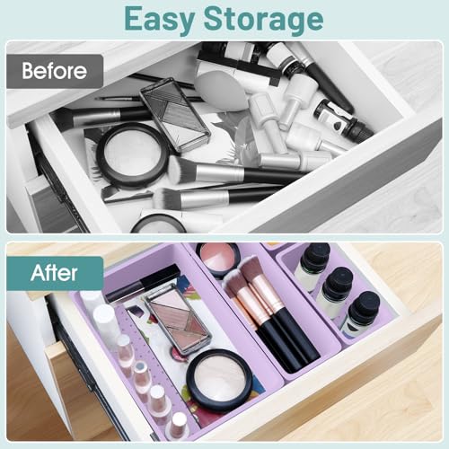 WOWBOX 25 PCS Plastic Drawer Organizer Set, 4 Sizes Desk Drawer Divider Organizers and Storage Bins for Makeup, Jewelry, Gadgets for Kitchen, Bedroom, Bathroom, Office, Purple - color: Purple